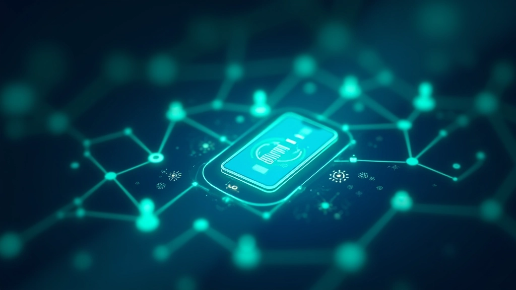 Financial technology interface with blockchain symbols, digital wallet icons, and payment processing visualization