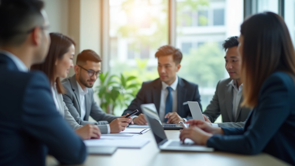 Modern office workspace with professionals reviewing digital transformation strategy documents and technology infrastructure plans